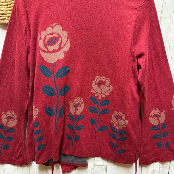 Gudrun Sjoden Wrap Cardigan Floral Print Organic Cotton Blend Red Sz M Cottage - Picture 8 of 9